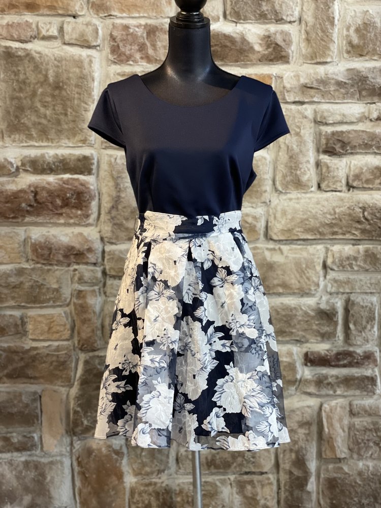 B Darlin Navy Cap Sleeve Floral Skirt Dress, Size 15/16
