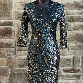 As U Wish Blue and Silver Sequin Mesh Dress, Size M