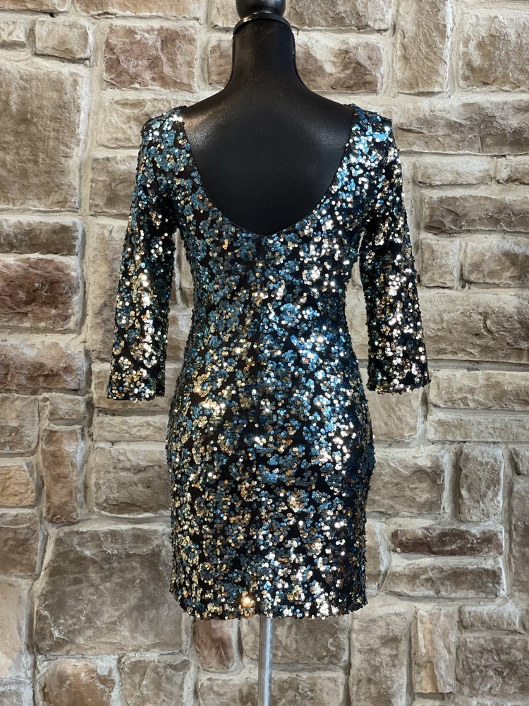 As U Wish Blue and Silver Sequin Mesh Dress, Size M