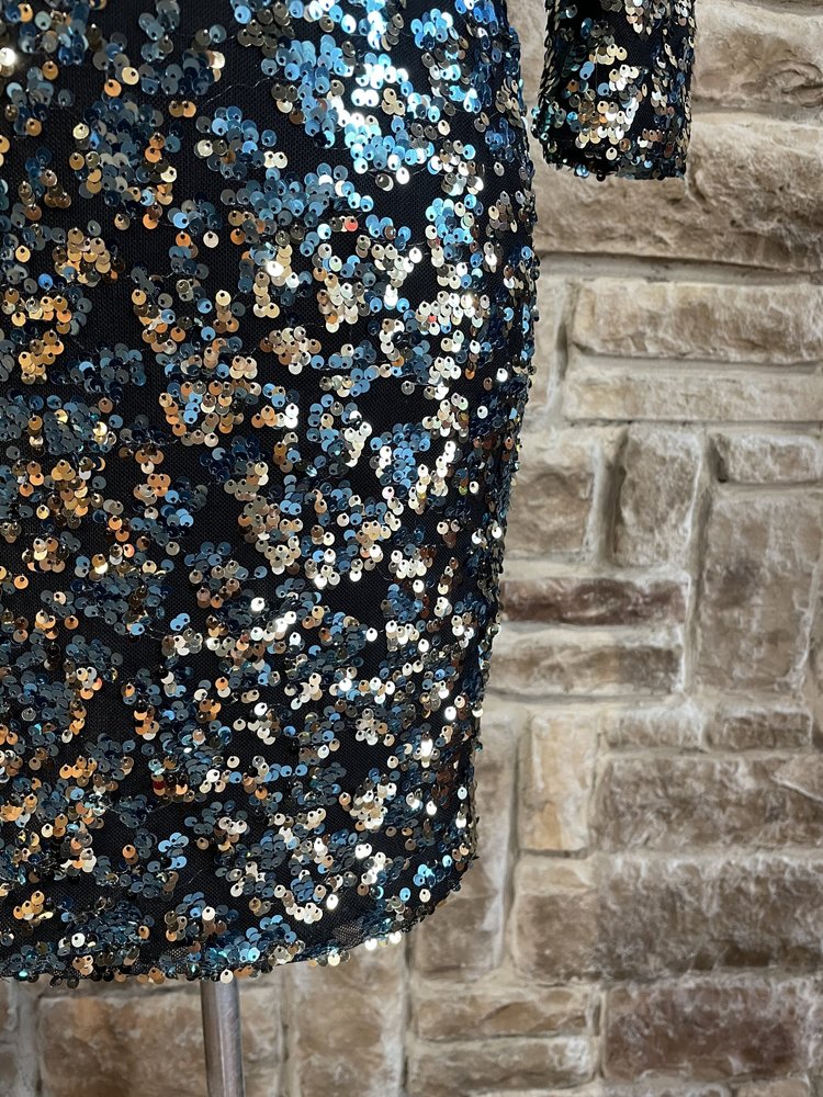 As U Wish Blue and Silver Sequin Mesh Dress, Size M
