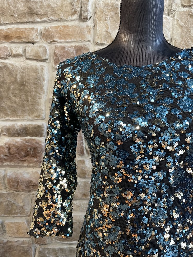 As U Wish Blue and Silver Sequin Mesh Dress, Size M