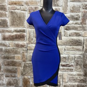Crave Fame Blue and Black Ruched Wrap Dress, Size M