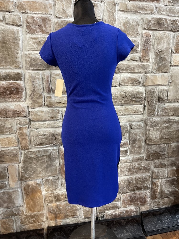 Crave Fame Blue and Black Ruched Wrap Dress, Size M