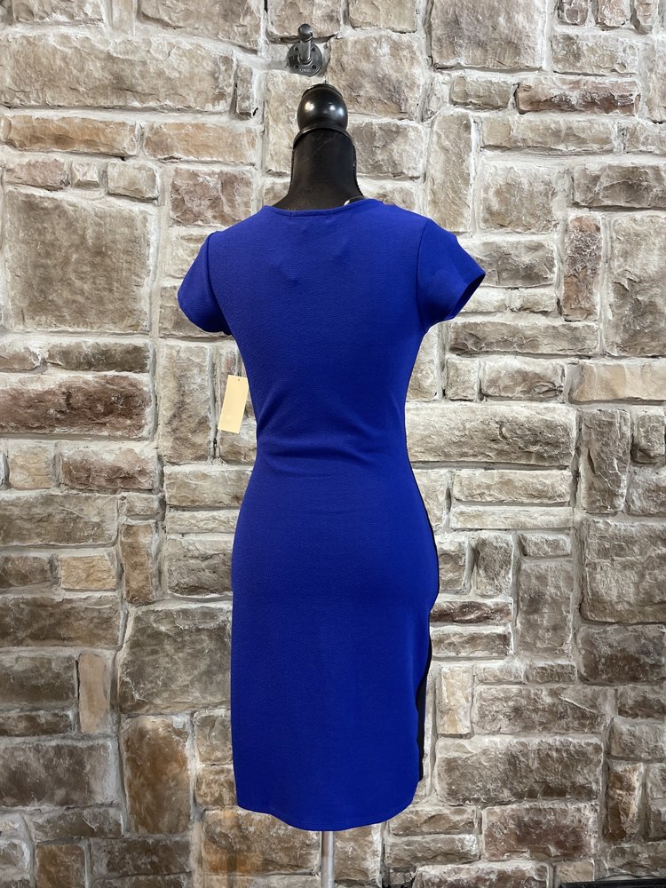 Crave Fame Blue and Black Ruched Wrap Dress, Size M