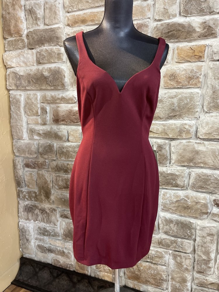 B Darlin Maroon Bodycon Dress, Size 13/14