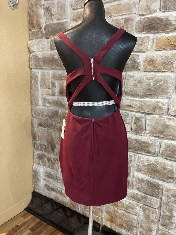 B Darlin Maroon Bodycon Dress, Size 13/14