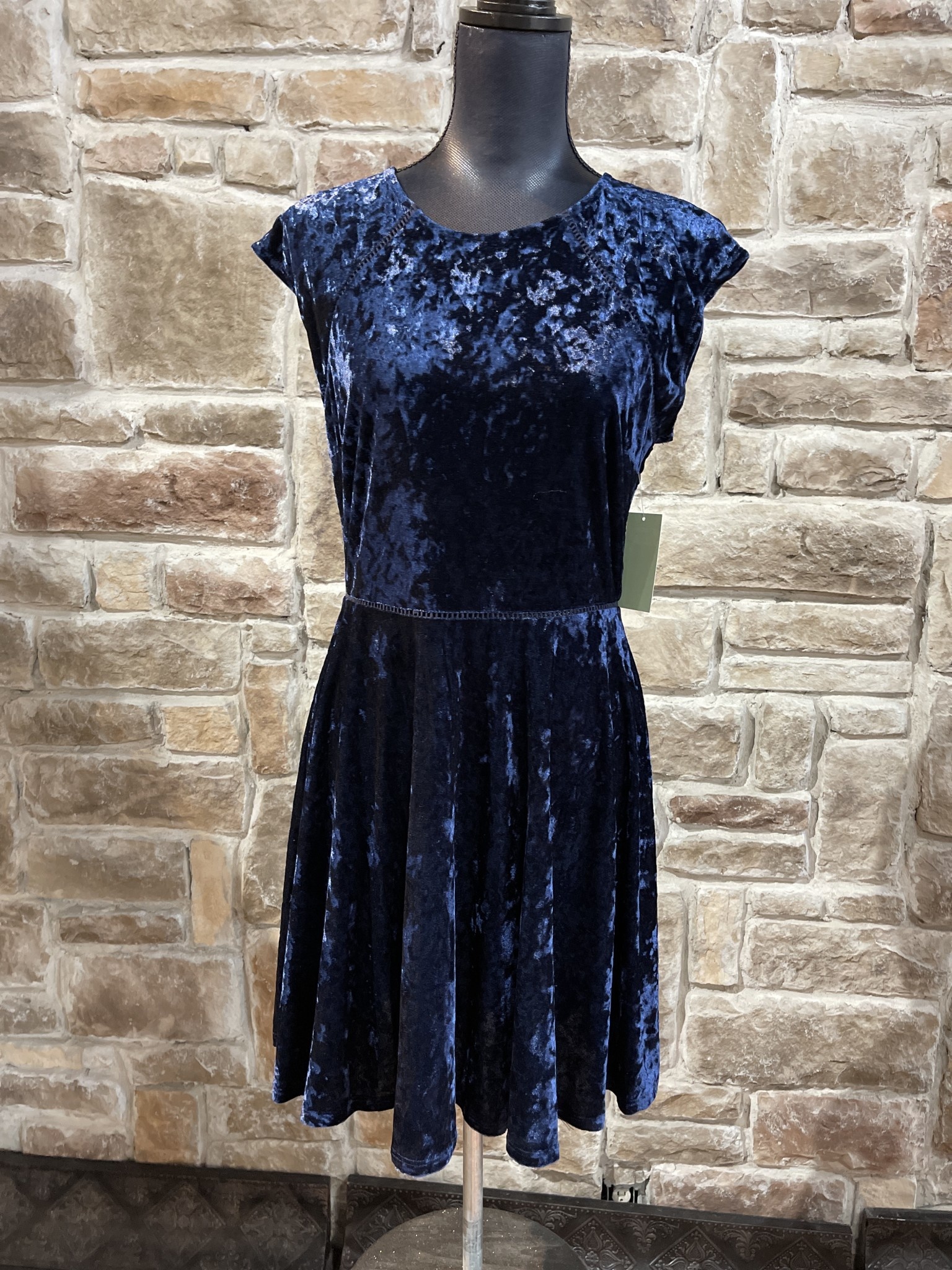 Navy Crushed Velvet Dress, Size 11/12 