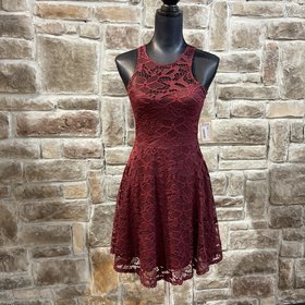 Material Girl Maroon Lace Halter Dress, Size M