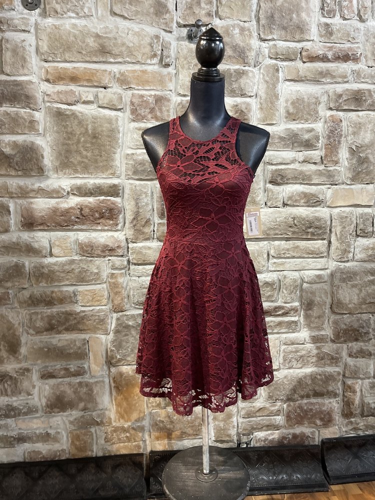 Material Girl Maroon Lace Halter Dress, Size M