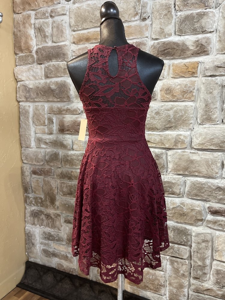 Material Girl Maroon Lace Halter Dress, Size M
