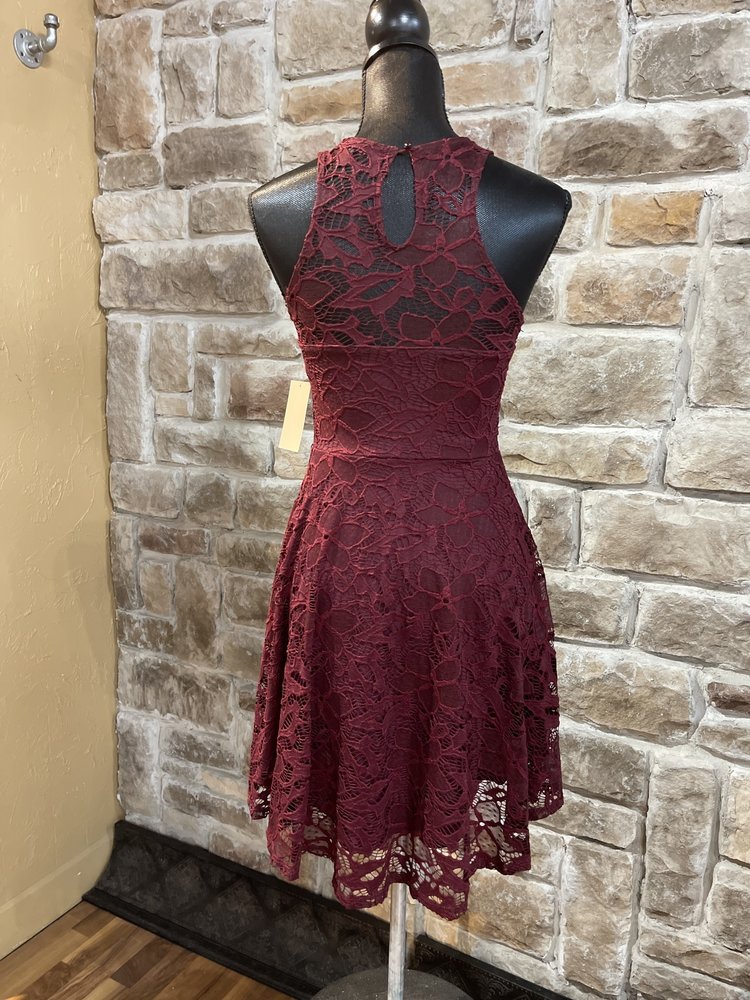 Material Girl Maroon Lace Halter Dress, Size M