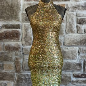 Guess Gold Sequin Halter Dress, Size XS
