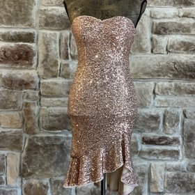 Aidan Mattox Rose Gold Sequin Ruffle Hem Dress, Size 0