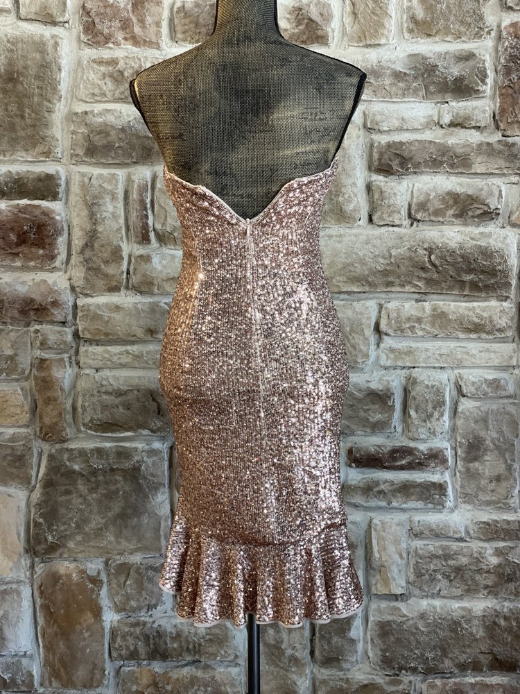 Aidan Mattox Rose Gold Sequin Ruffle Hem Dress, Size 0