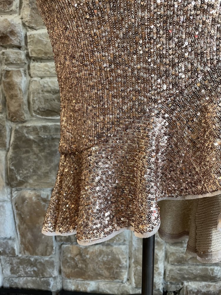 Aidan Mattox Rose Gold Sequin Ruffle Hem Dress, Size 0