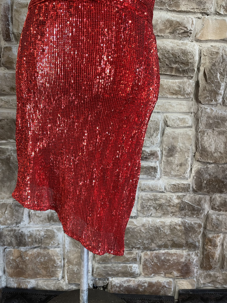 Guess Red Sequin Cowl Neck Mini Dress, Size L