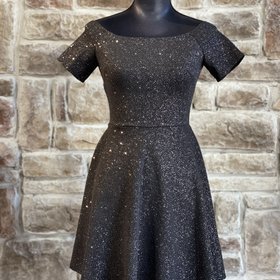 La Scala Black Shimmer Off the Shoulder Dress, Size L