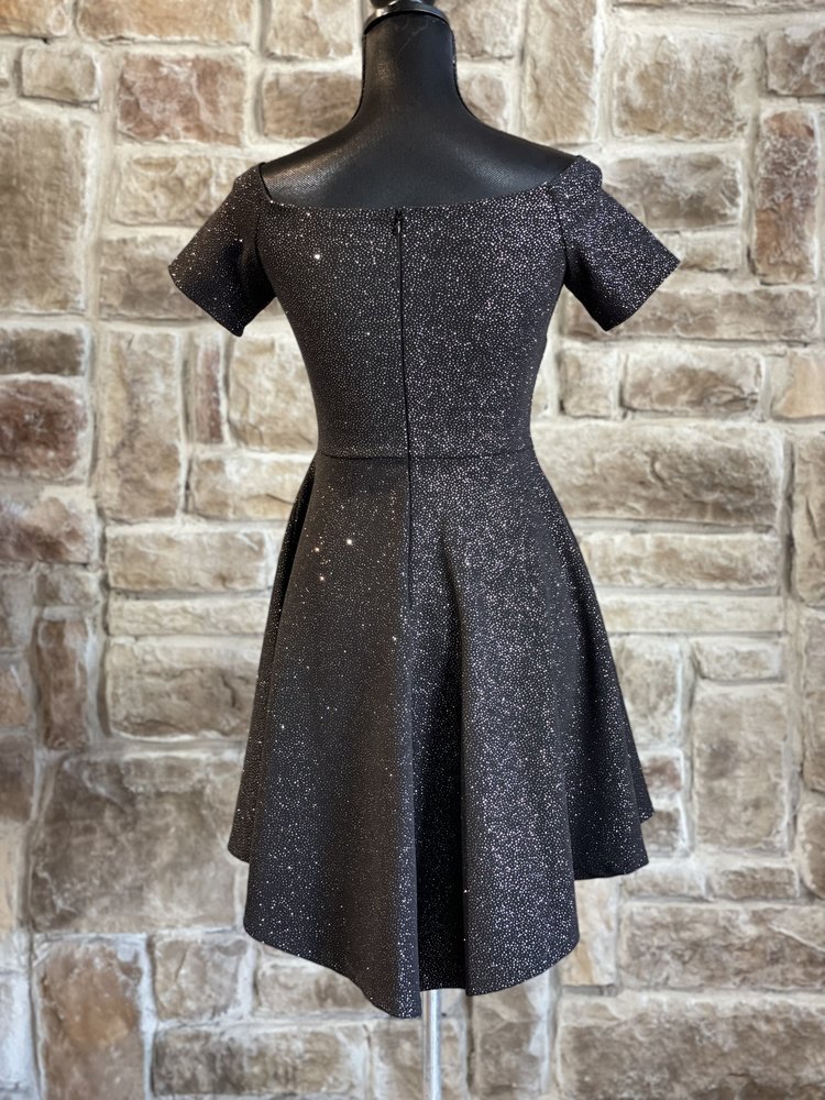 La Scala Black Shimmer Off the Shoulder Dress, Size L