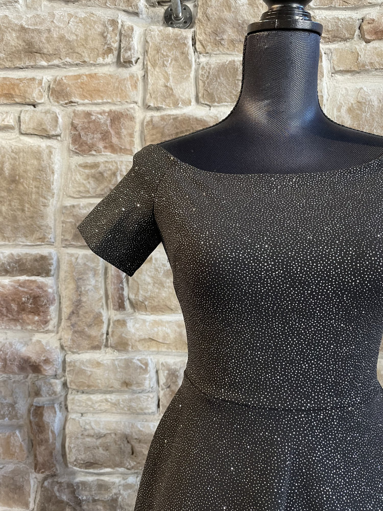 La Scala Black Shimmer Off the Shoulder Dress, Size L