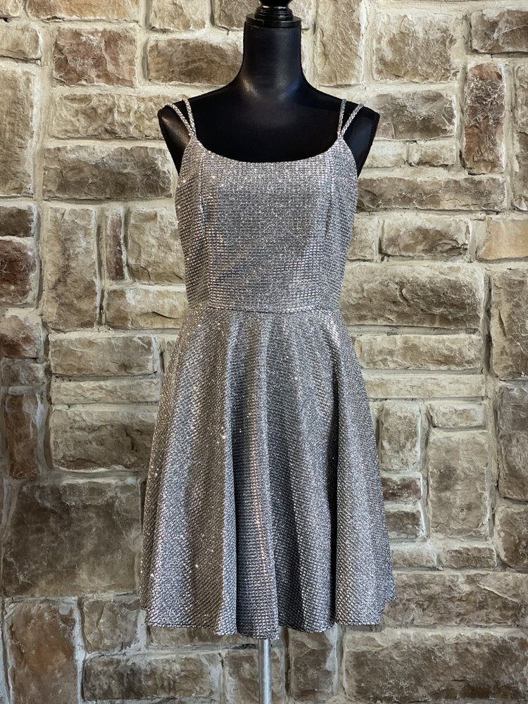 La Scala Silver Strappy Open Back Dress, Size L