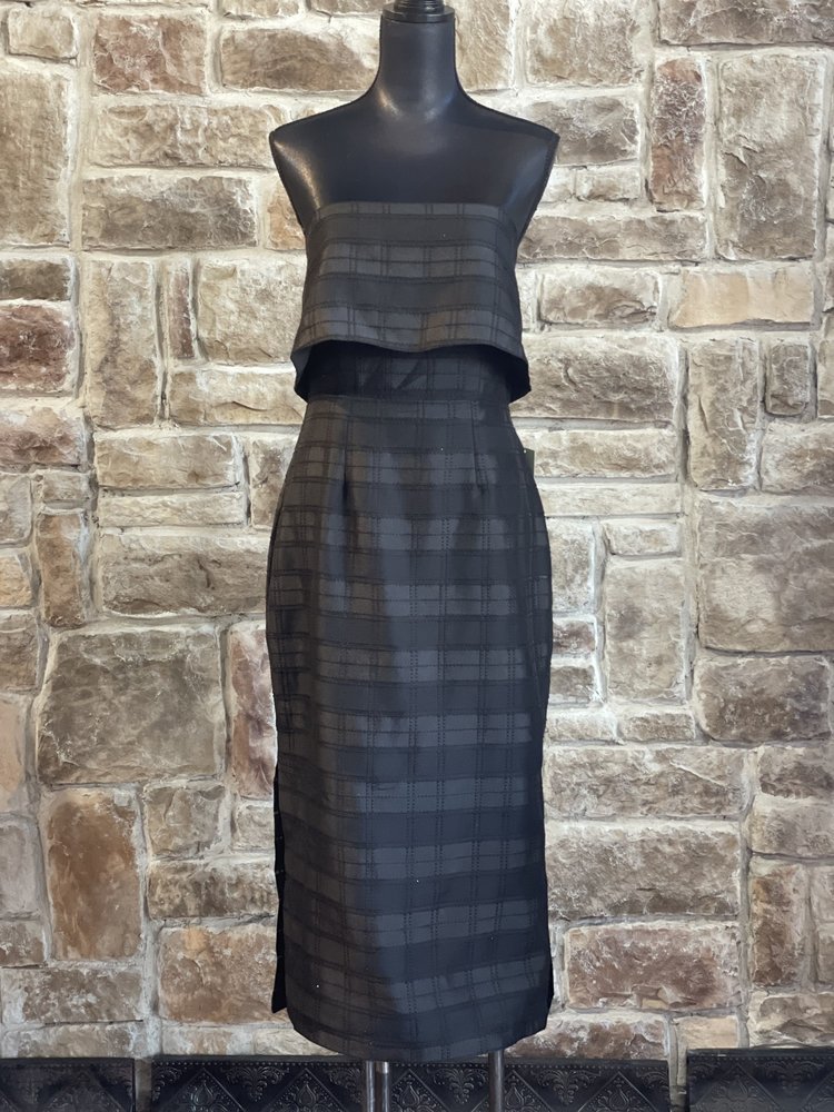C/Meo Collective Black Plaid Side Slit Dress, Size L