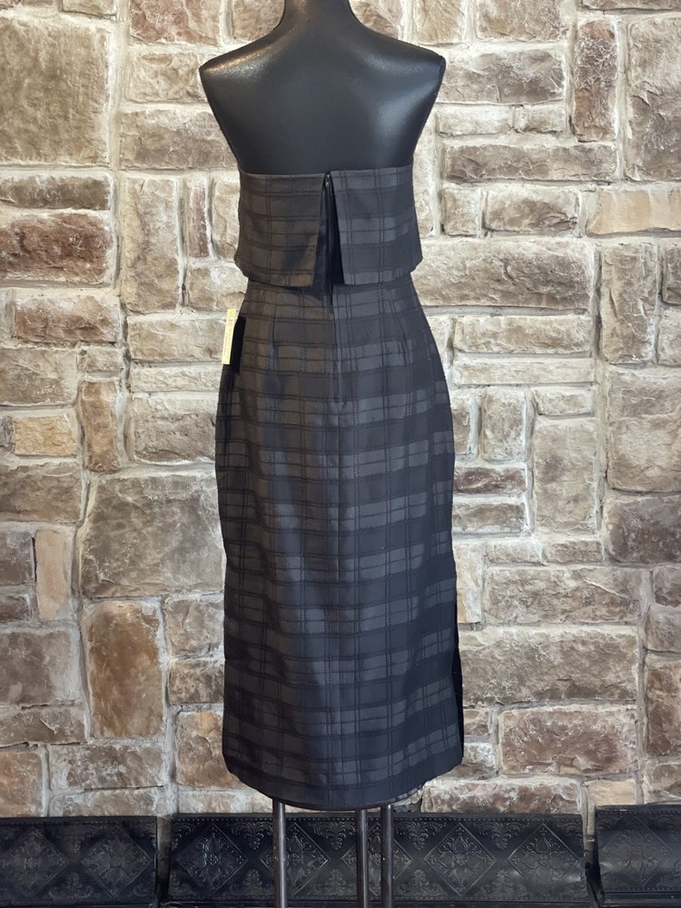 C/Meo Collective Black Plaid Side Slit Dress, Size L