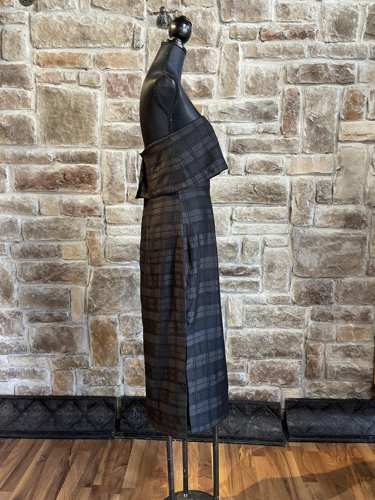 C/Meo Collective Black Plaid Side Slit Dress, Size L