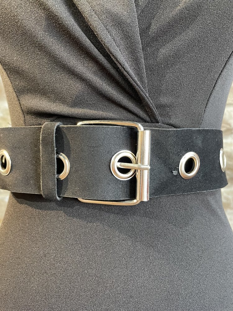 La Scala Black Lapel Belted Mini Dress, Size S