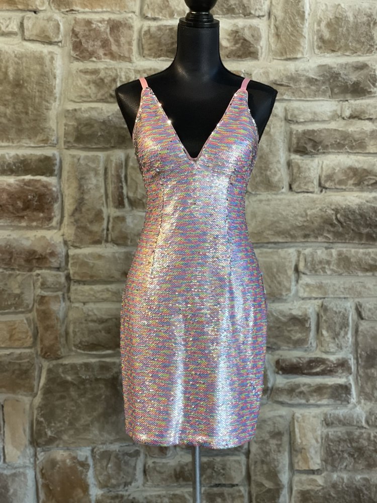 Aidan Mattox Pink Pastel Sequin Dress, Size 2