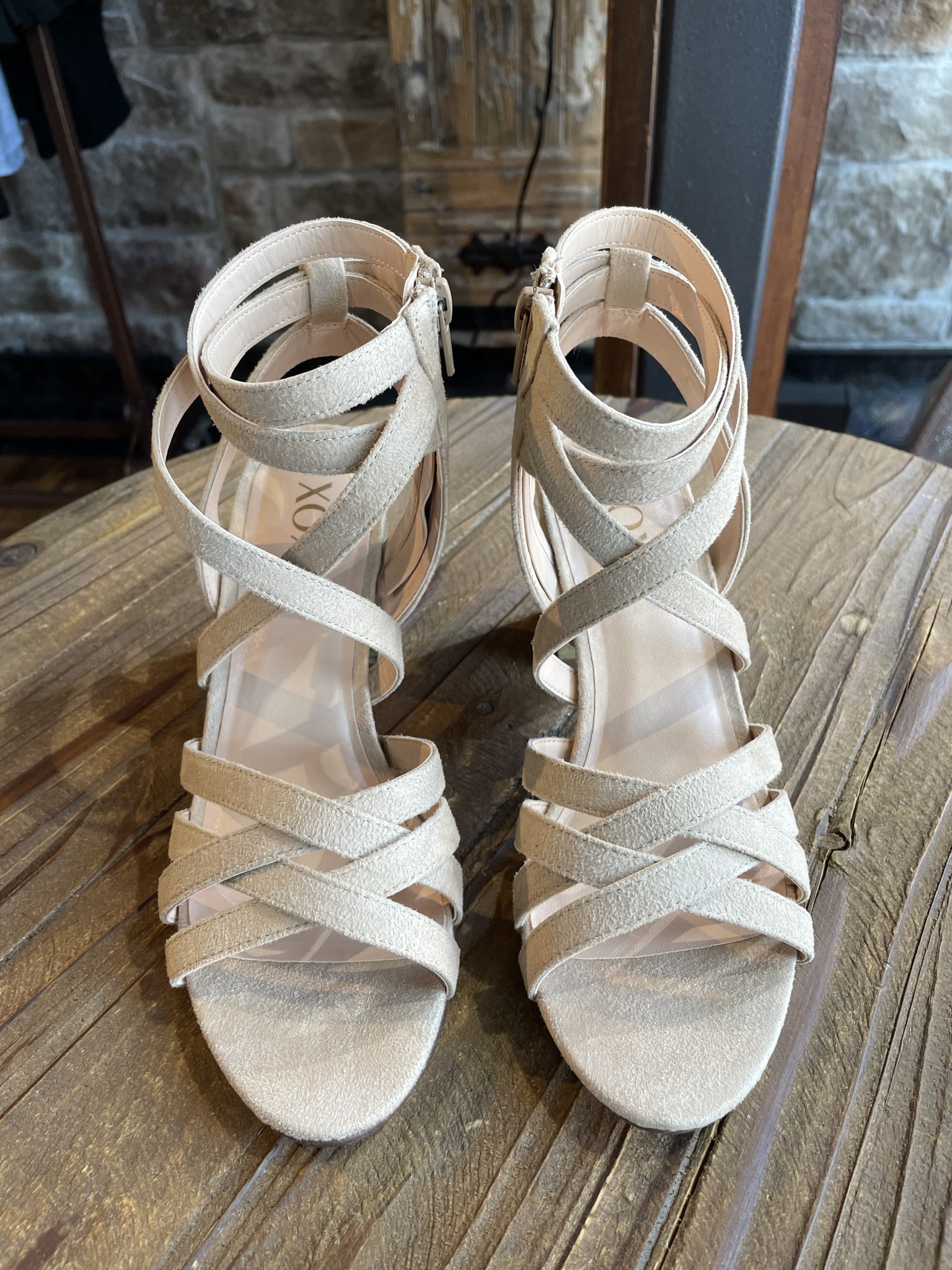 Nude strappy sandals block heel deals