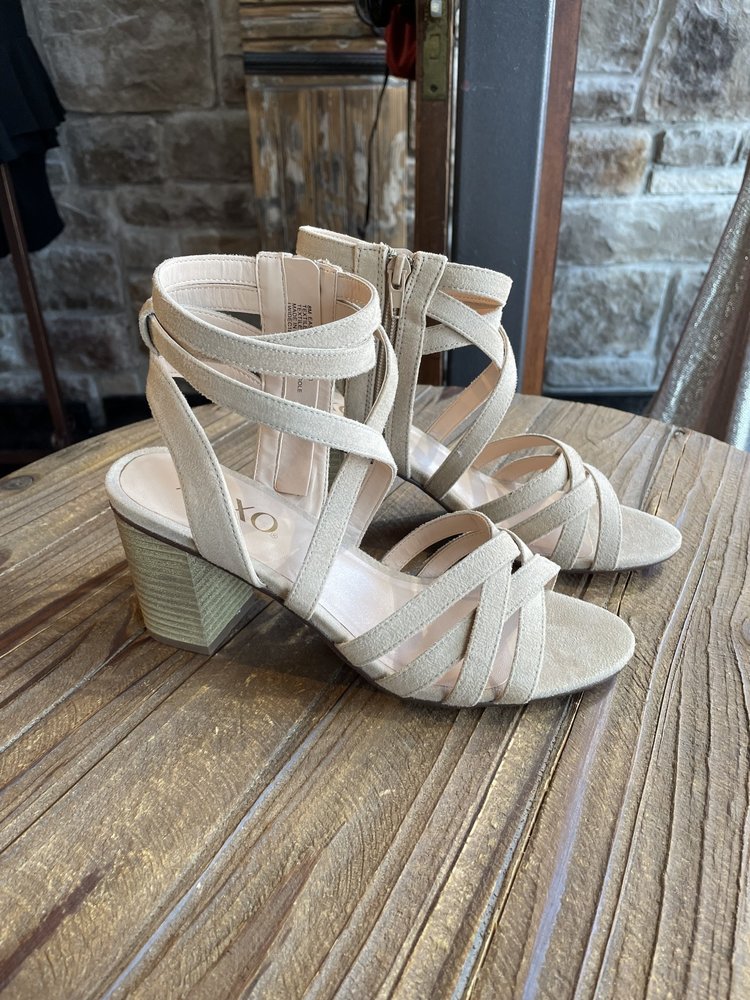 XOXO Nude Faux Suede Strappy Sandal