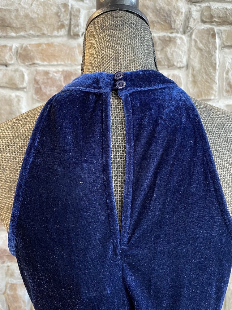 Aqua Navy Velvet Halter Dress