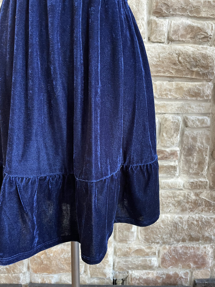 Aqua Navy Velvet Halter Dress