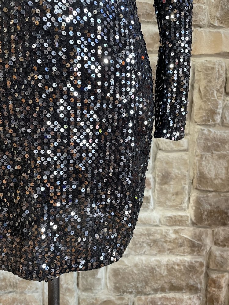 Meaneor Black Sequin V-Neck Dress, Size S