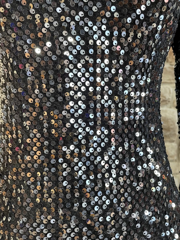 Meaneor Black Sequin V-Neck Dress, Size S