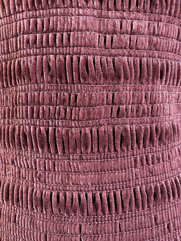 Aqua Wine Red Smocked Velvety Dress with Sleeves, Size L