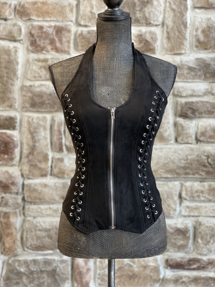 Lydia USA Black Suede Lace-Up Top