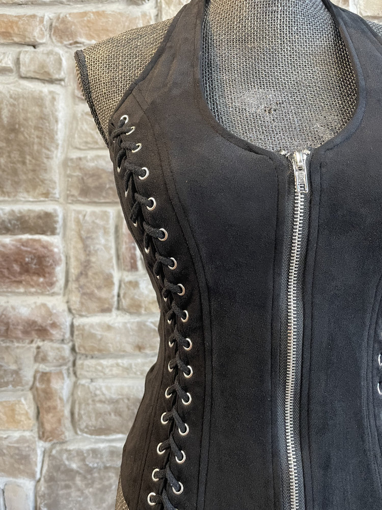 Lydia USA Black Suede Lace-Up Top