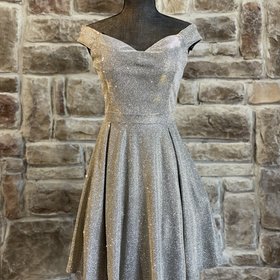 La Scala Champagne Shimmery Off-Shoulder Dress, Size XL