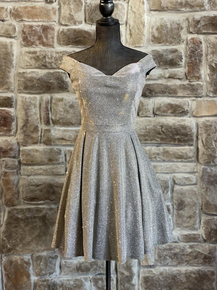 La Scala Champagne Shimmery Off-Shoulder Dress, Size XL