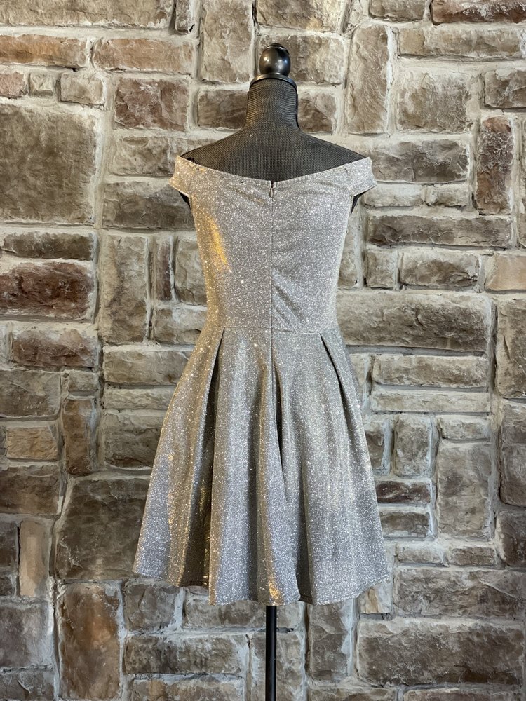 La Scala Champagne Shimmery Off-Shoulder Dress, Size XL