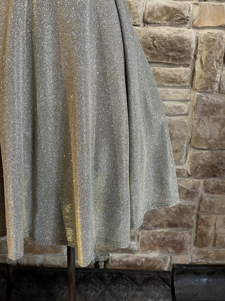 La Scala Champagne Shimmery Off-Shoulder Dress, Size XL