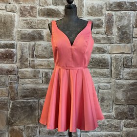 GLS Collective Coral Satin Sweetheart Dress with Pockets, Size XL
