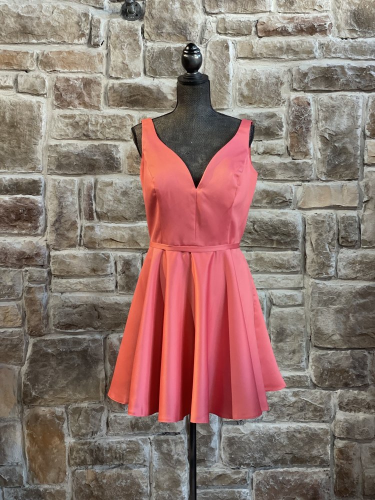 GLS Collective Coral Satin Sweetheart Dress with Pockets, Size XL