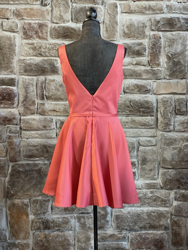 GLS Collective Coral Satin Sweetheart Dress with Pockets, Size XL