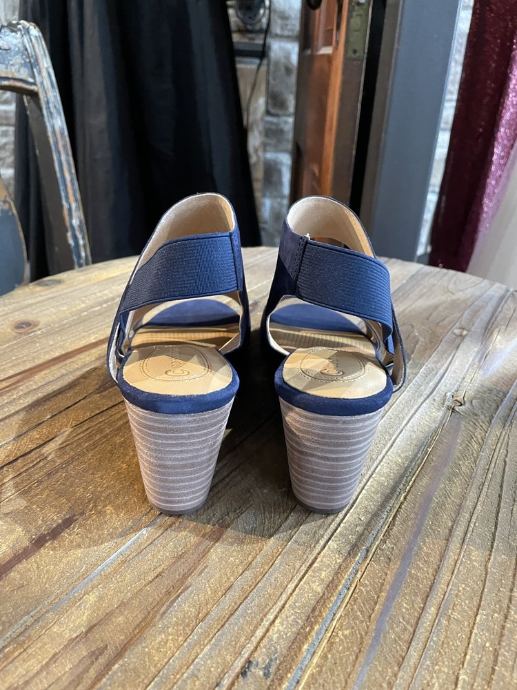 Corso Como Navy Leather Wedge Sandals, Size 9