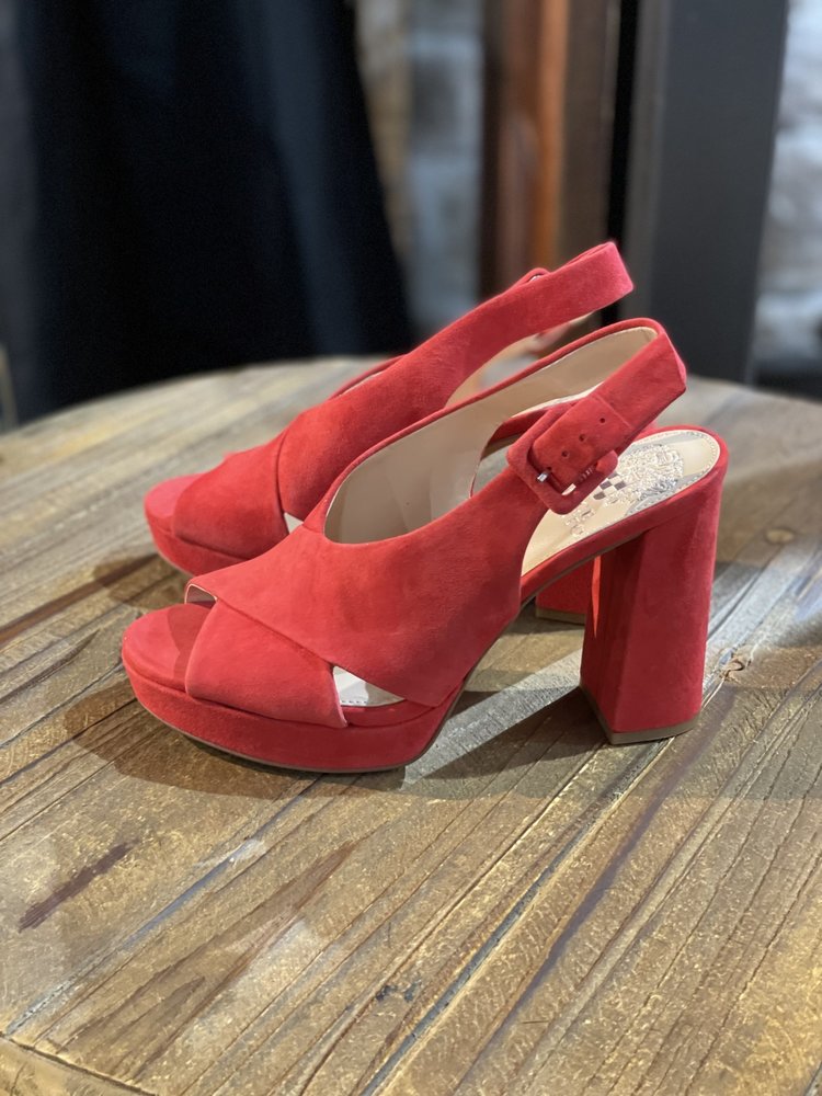 Vince Camuto Red Suede Platform Sandals, Size 5.0