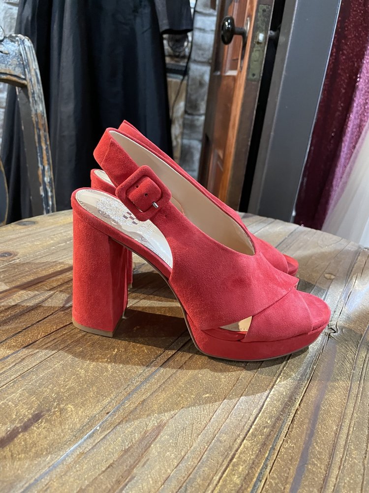 Vince Camuto Red Suede Platform Sandals, Size 5.0