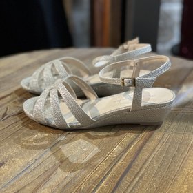 Pink Paradox Silver Textured Strappy Sandals, Size 6