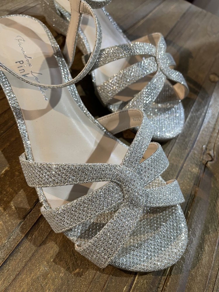 Pink Paradox Silver Textured Strappy Sandals, Size 6